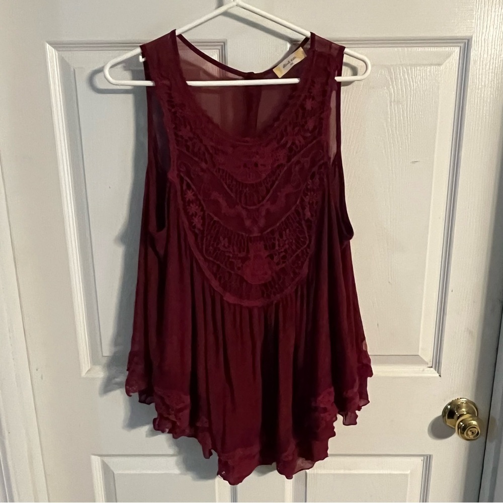 Altar'd State Red Sleeveless Asymmetrical Blouse